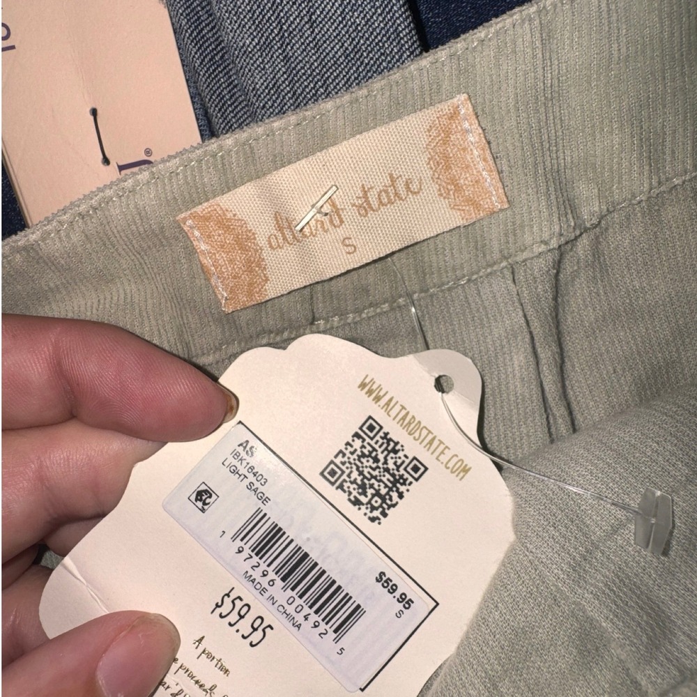 Altar'd State Corduroy Mini Skirt Light Sage Green Pleated Size S NEW - Picture 3 of 3